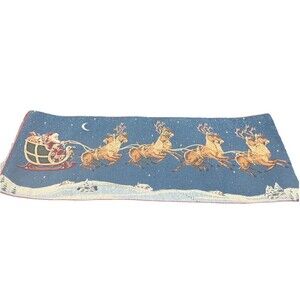 VTG Christmas Tapestry Table Runner 13" x  34"  Santa Claus Sleigh Reindeer